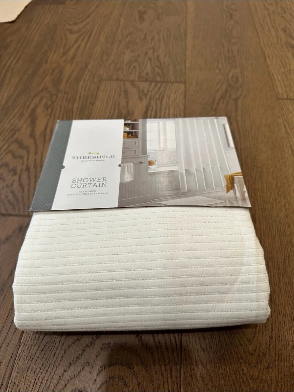 NEW Threshold White Shower Curtain with Subtle Gold Thread